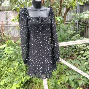 Altar'd State Star Print Long Sleeve Smocked Peasant Dress